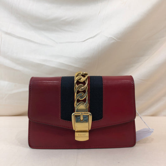 Gucci Red Calfskin Sylvie Super Mini Crossbody Bag Sku# 72202