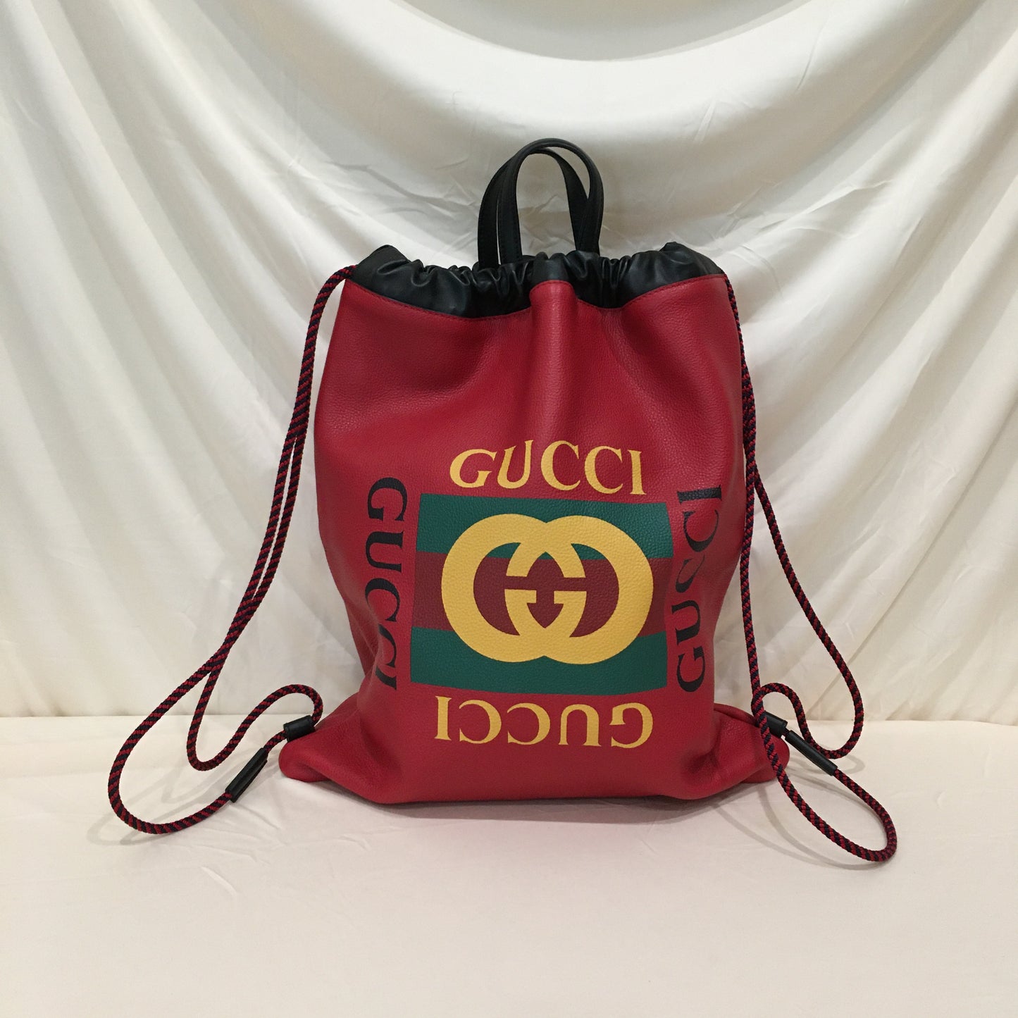 Gucci Red Leather Drawstring Backpack Pouch Sku# 71895L