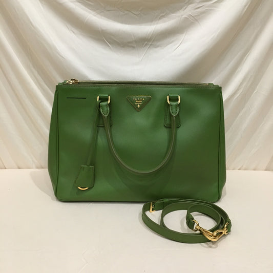 Prada Green Saffiano Leather Double Zip Lux Tote With Strap Sku# 72390