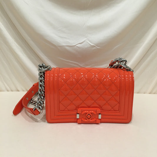 Chanel Orange Small Leboy Patent Leather Chain Shoulder Bag Sku# 72707