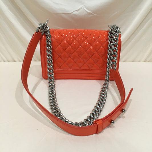 Chanel Orange Small Leboy Patent Leather Chain Shoulder Bag Sku# 72708