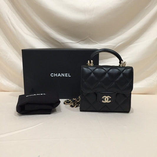 Chanel Black Leather Mini Top Handle Crossbody Bag Sku# 72101