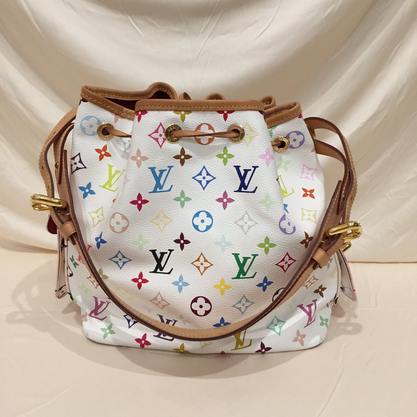 Louis Vuitton White Multicolor Coated Canvas Noe Petit Bucket Bag Sku# 71946