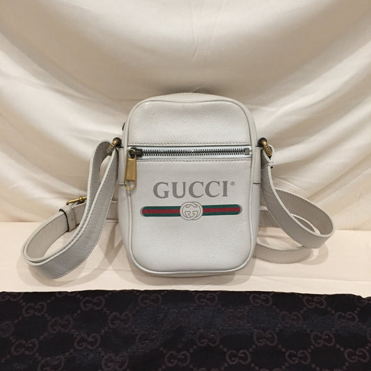 Gucci White GG Leather Messenger Crossbody Bag Sku# 72025