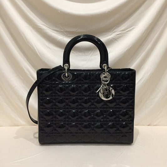 Dior Black Patent Lady Dior Large 2-ways Tote Bag Sku# 71942