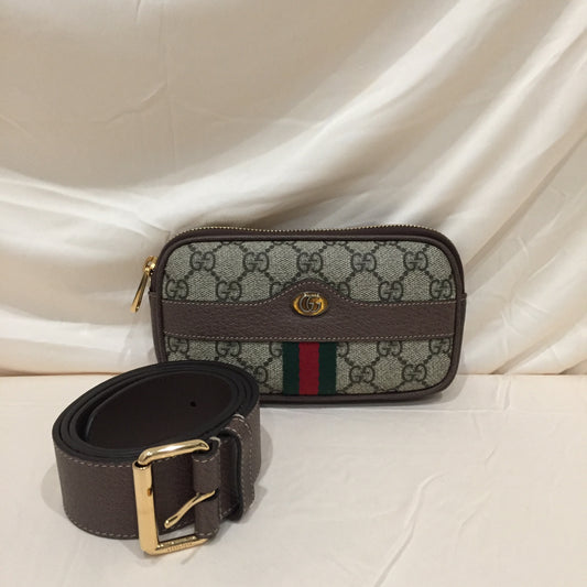 Gucci Brown GG Supreme Ophiadia Belt Bag 85/34 Sku# 72212