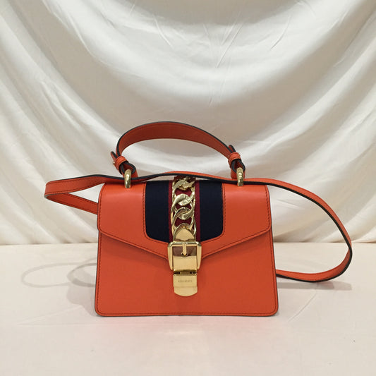 Gucci Orange Calfskin Mini Sylvie Top Handle Bag Sku# 72210