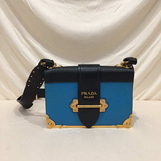 Prada Blue Calfskin Cahier Shoulder Bag Sku# 72209