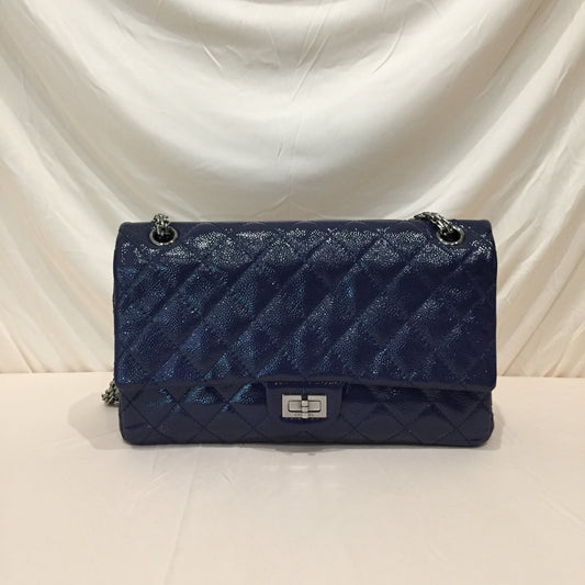 Chanel Blue Patent Leather 2.55 Double Flap Shoulder Bag Sku# 72446