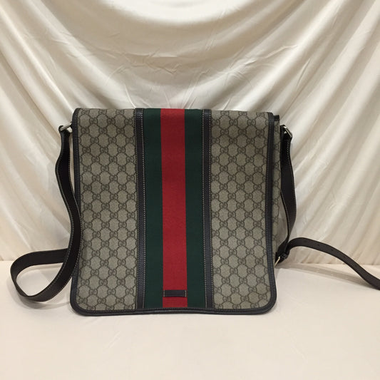 Gucci Brown Coated Canvas Web Flap Messenger Crossbody Bag Sku# 72466