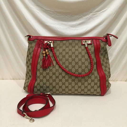 Gucci Brown Red GG Canvas Tote With Strap Sku# 72423