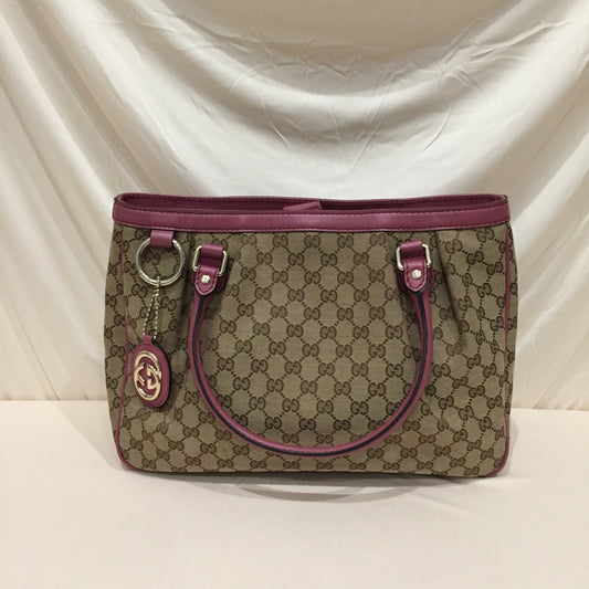 Gucci Pink Brown Canvas Sukey Shoulder Bag Sku# 72425