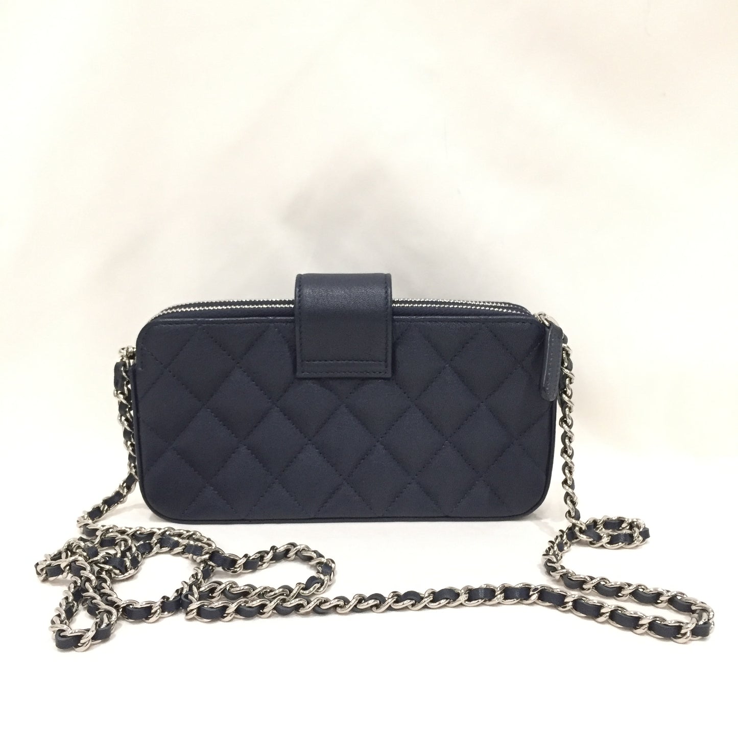 Chanel Navy Leather Double Zippy Wallet On Chain Crossbody Bag Sku# 81368