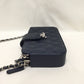 Chanel Navy Leather Double Zippy Wallet On Chain Crossbody Bag Sku# 81368