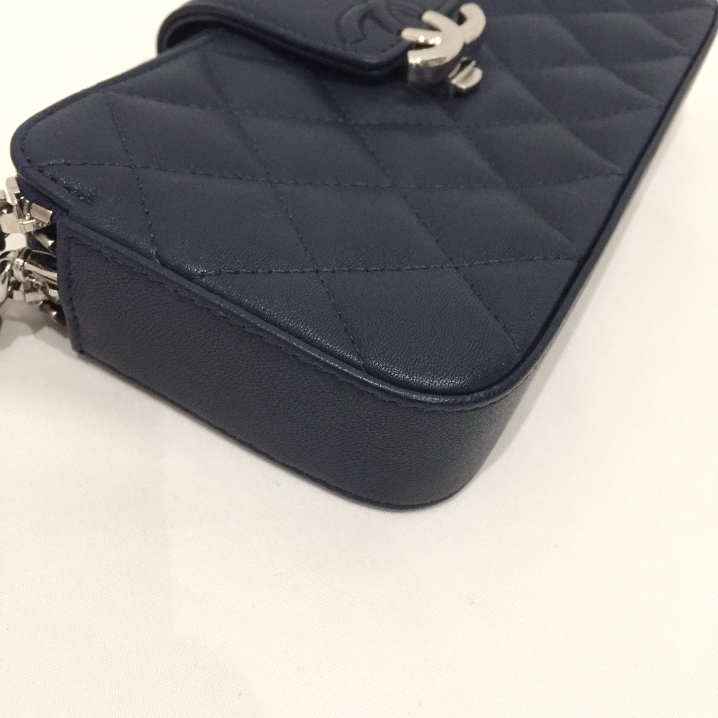 Chanel Navy Leather Double Zippy Wallet On Chain Crossbody Bag Sku# 81368