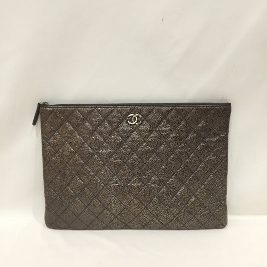 Chanel Brown Matt Metallic Zippy Clutch Sku# 81396