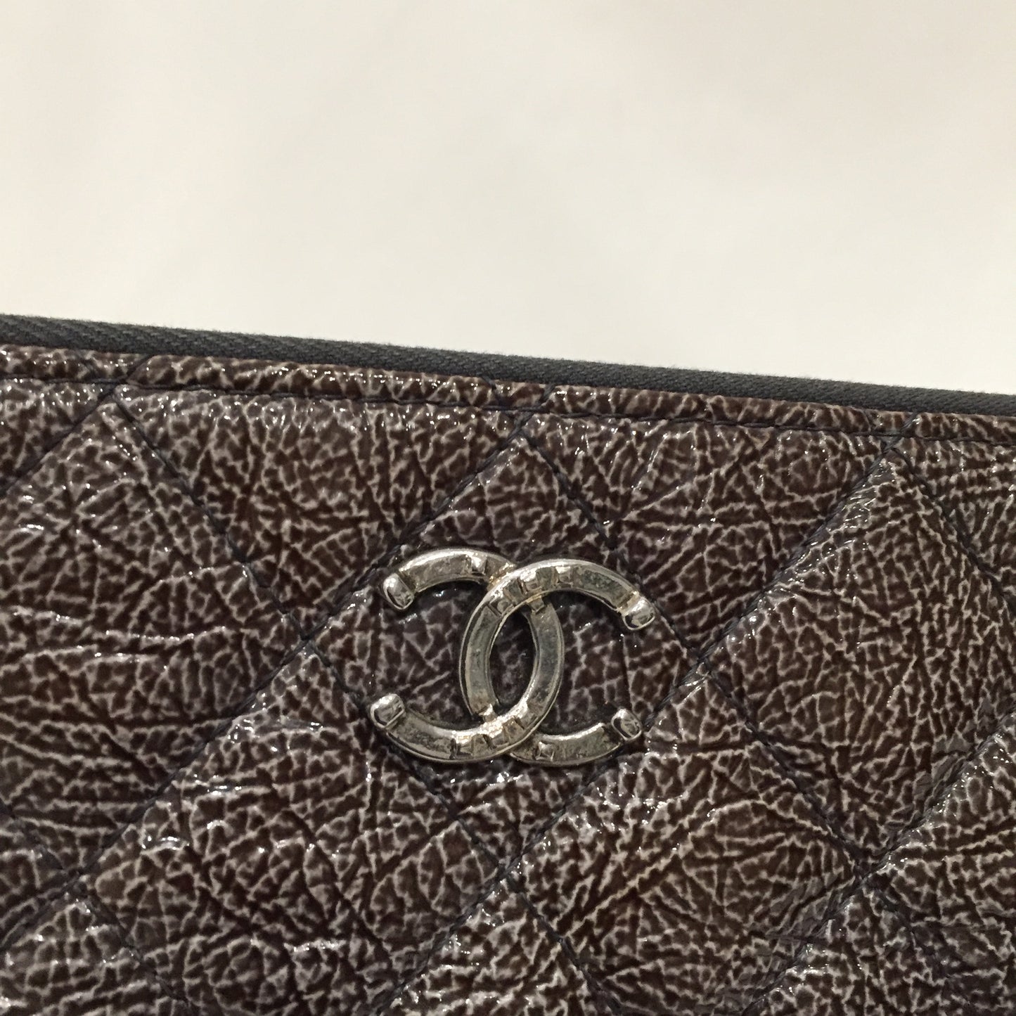 Chanel Brown Matt Metallic Zippy Clutch Sku# 81396