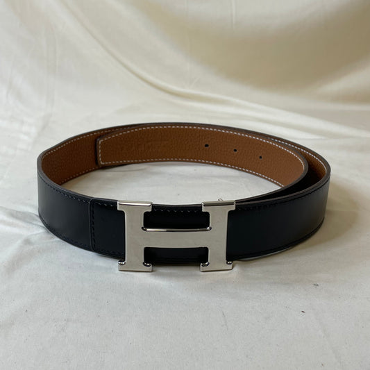 Hermes Black Brown Silver H Belt Sku# 50814
