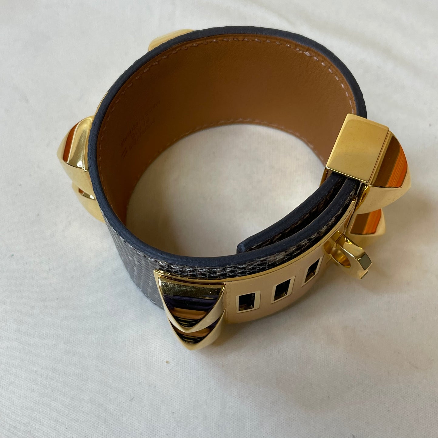 Hermes Natura Lizard Gold Plated Collier de Chien Bracelet Sku# 47230
