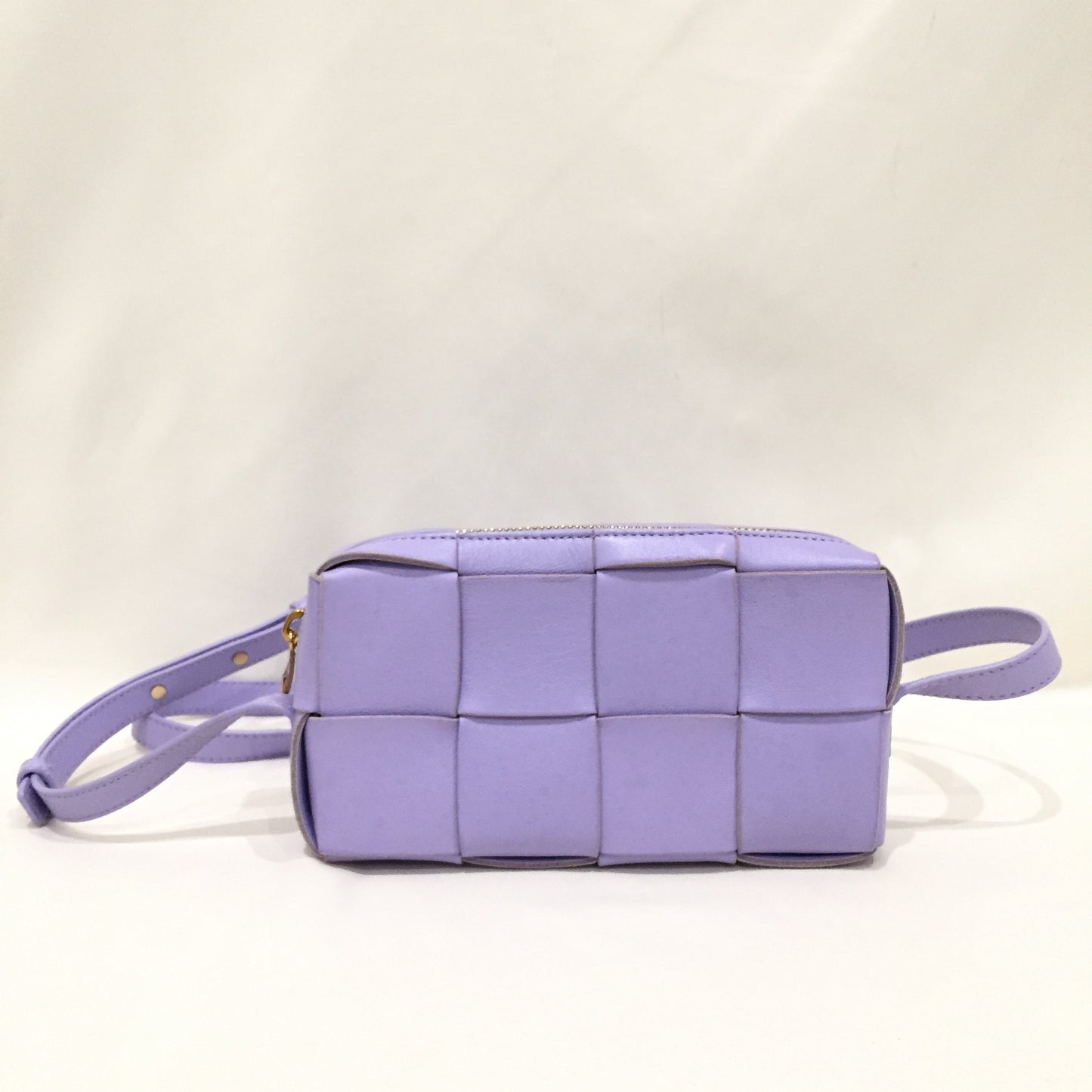 Bottega Veneta Purple Leather Padded Zippy Crossbody Bag Sku# 81377