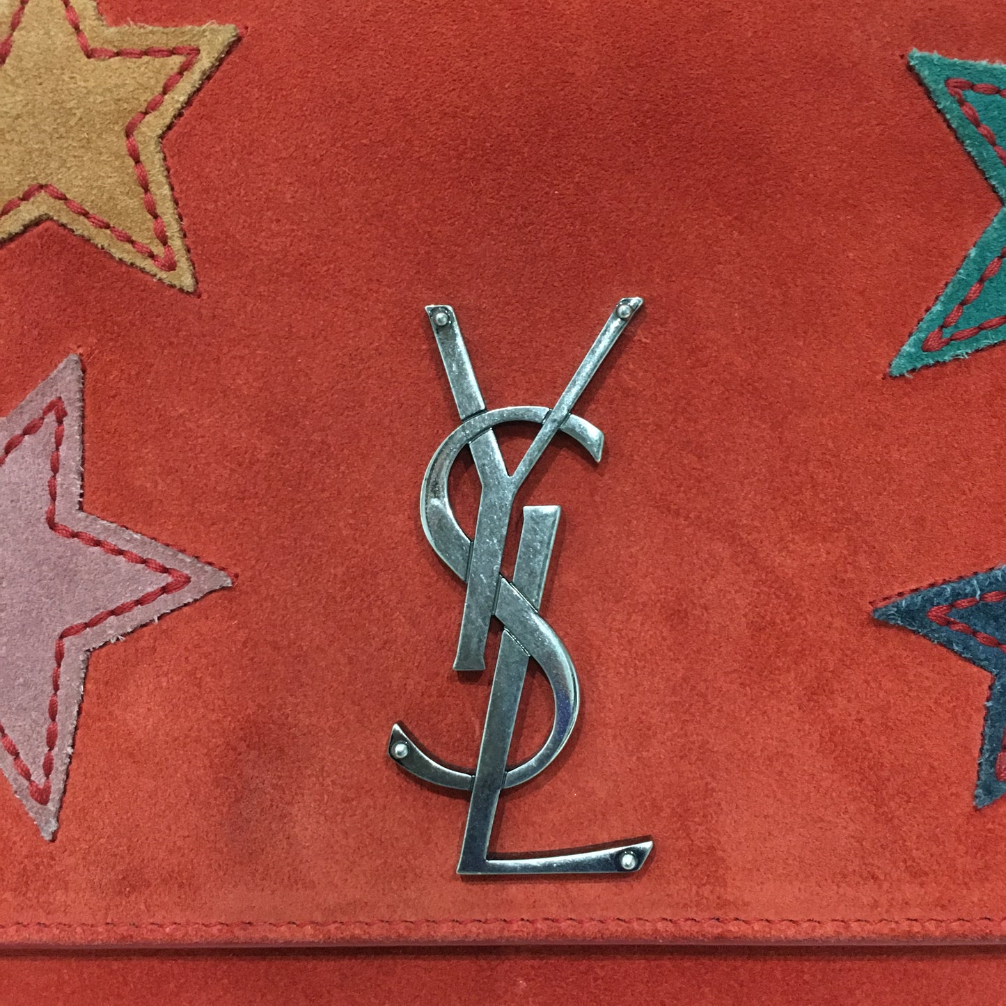 Yves Saint Laurent Orange Suede Star Chain Shoulder Bag Sku# 71524