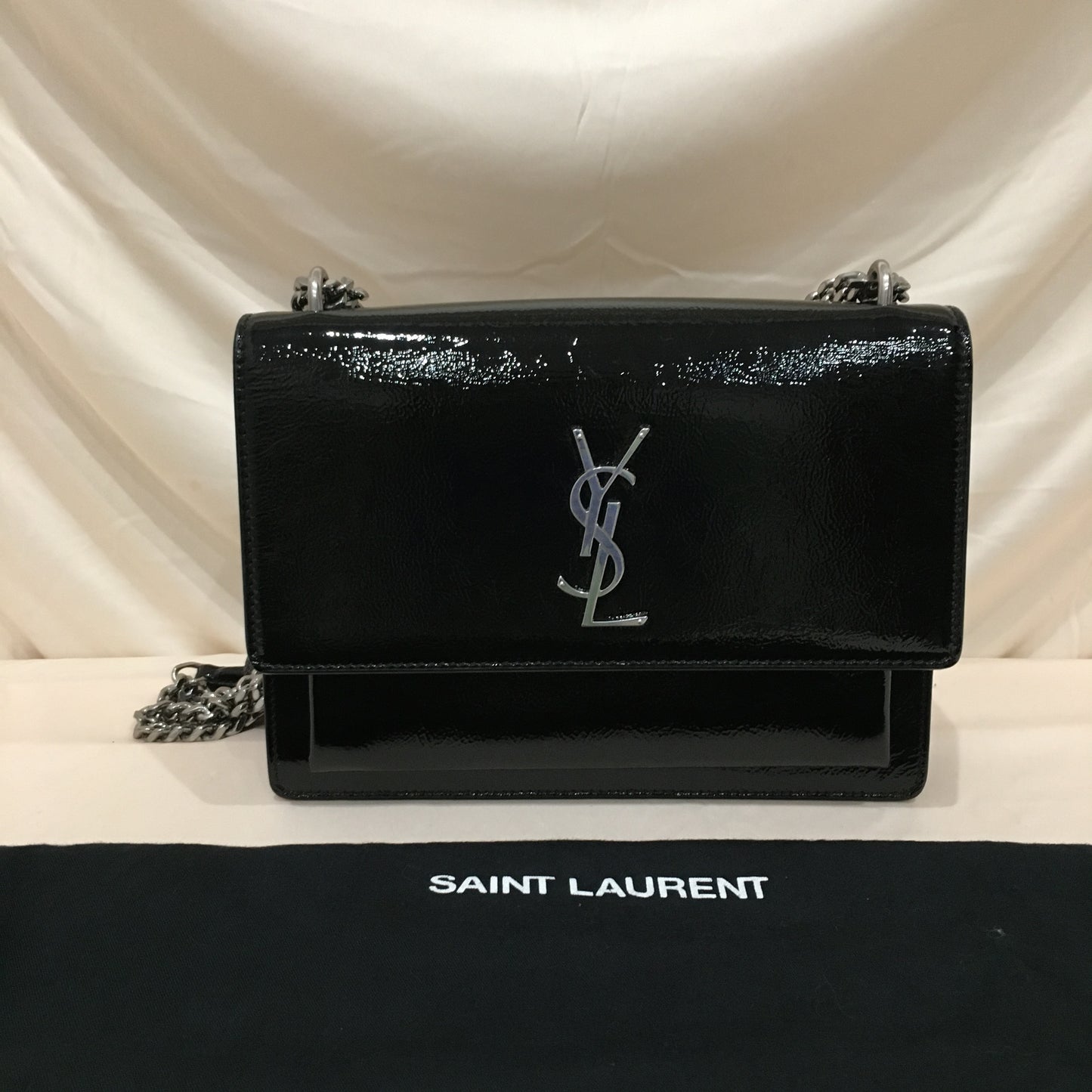 Yves Saint Laurent Black Patent Sunset Shoulder Bag Sku# 71523