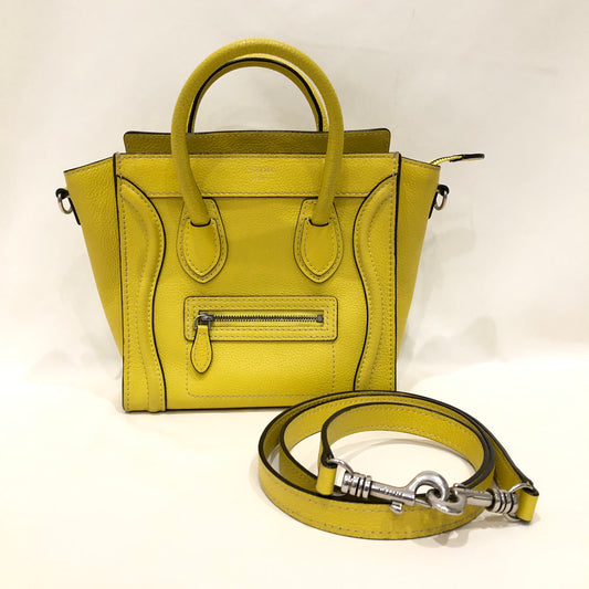 Celine Yellow Calfskin Leather Nano Luggage Crossbody Bag Sku# 81990