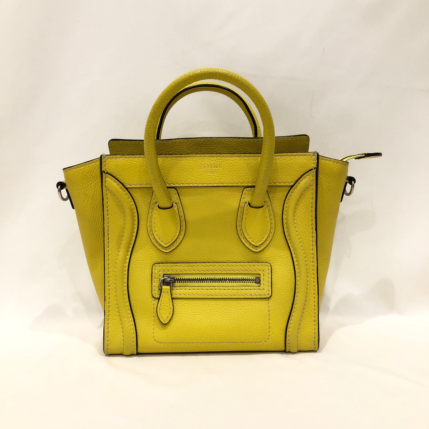 Celine Yellow Calfskin Leather Nano Luggage Crossbody Bag Sku# 81990