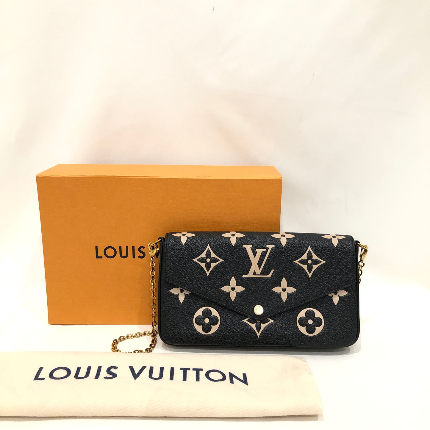 Louis Vuitton Black Beige Empreinte Leather Monogram Giant Felicie Pochette Crossbody Bag Sku# 82306