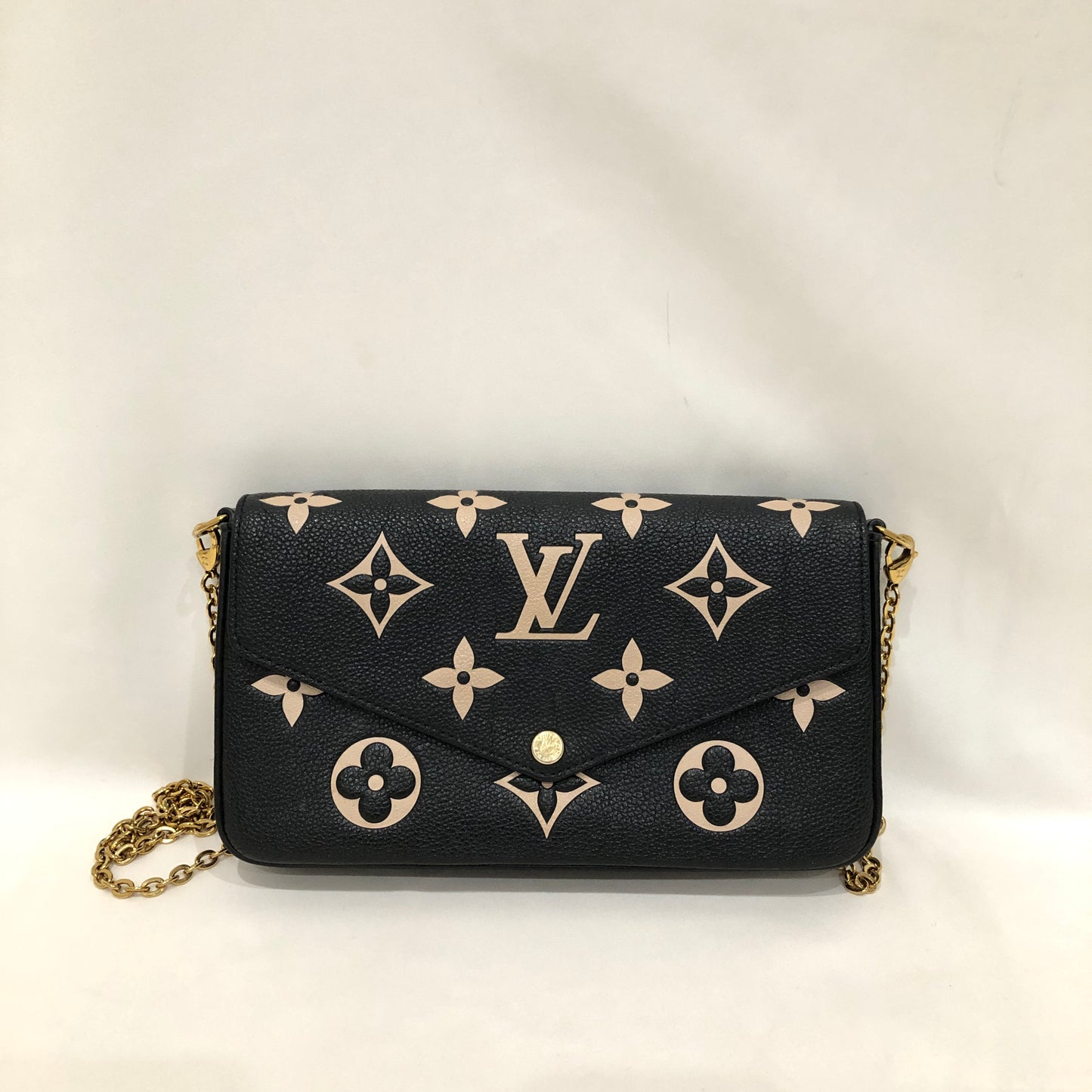 Louis Vuitton Black Beige Empreinte Leather Monogram Giant Felicie Pochette Crossbody Bag Sku# 82306