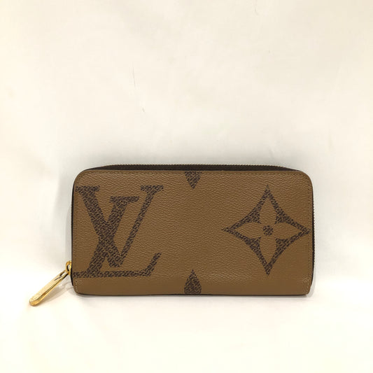 Louis Vuitton Brown Leather Monogram Reversed Zip Around Long Wallet Sku# 82303