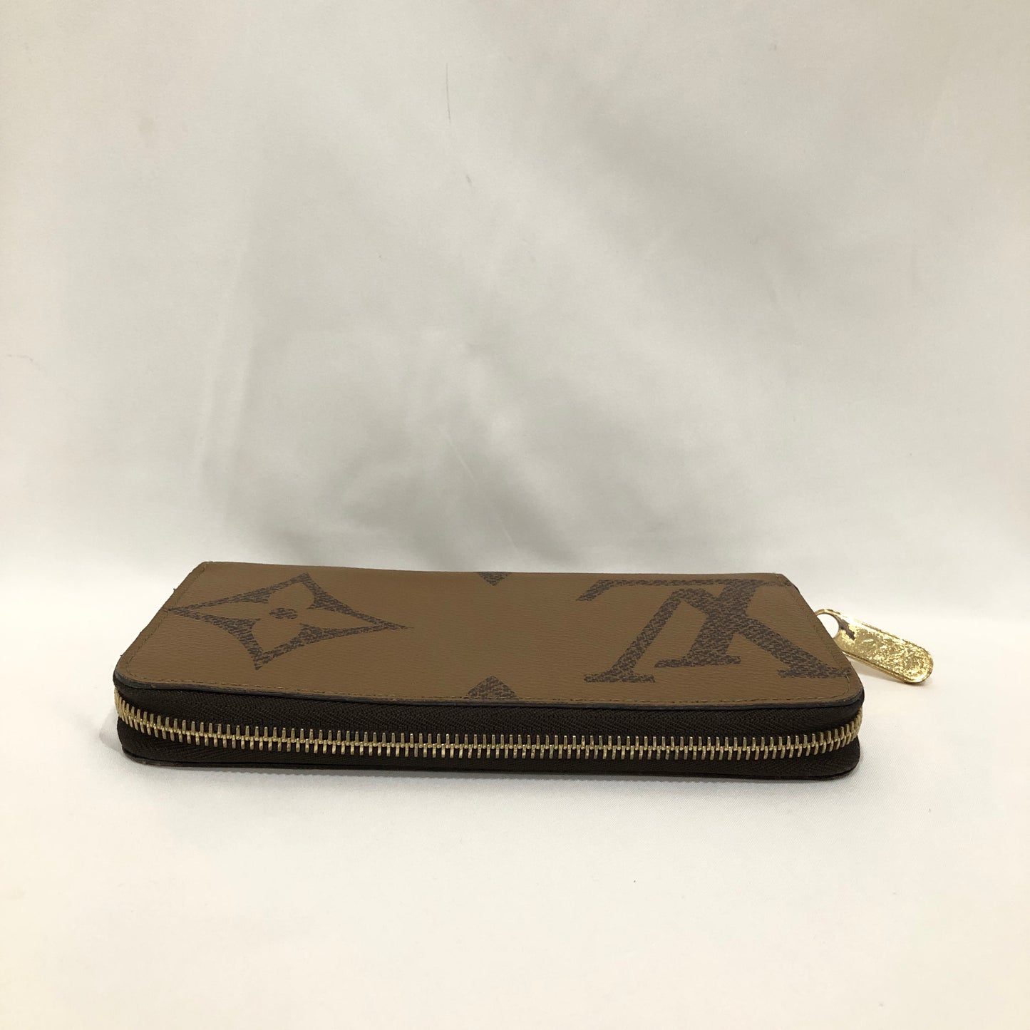 Louis Vuitton Brown Leather Monogram Reversed Zip Around Long Wallet Sku# 82303