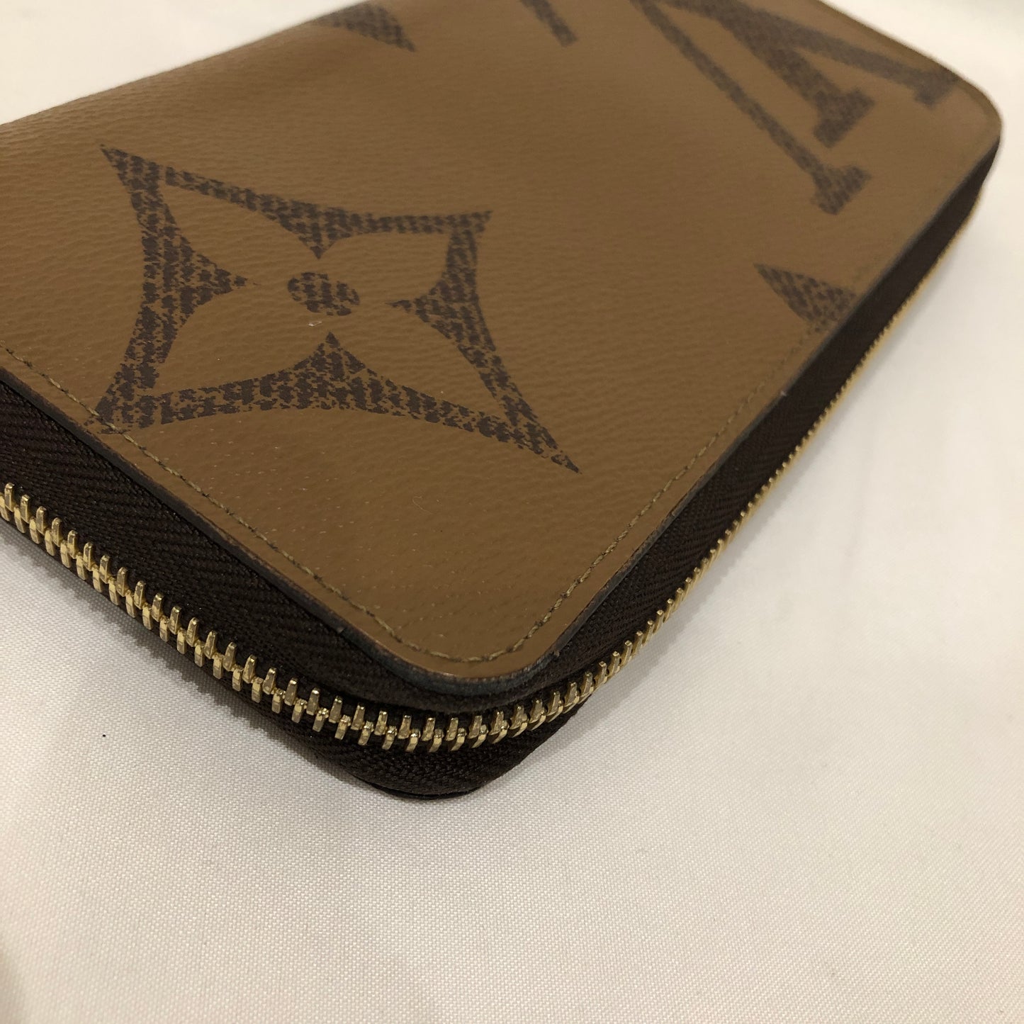 Louis Vuitton Brown Leather Monogram Reversed Zip Around Long Wallet Sku# 82303