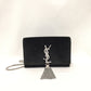 Yves Saint Laurent Black Velvet Crystal Logo Wallet On Chain Crossbody Bag Sku# 81381