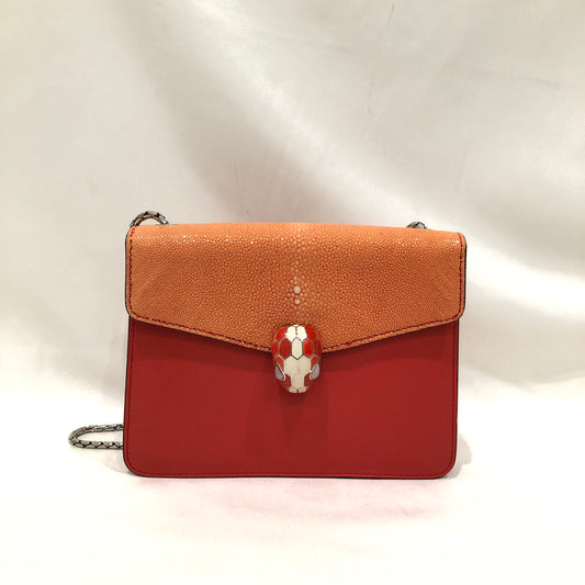 Bvlgari Orange Red Stingray Shoulder Bag Sku# 81922