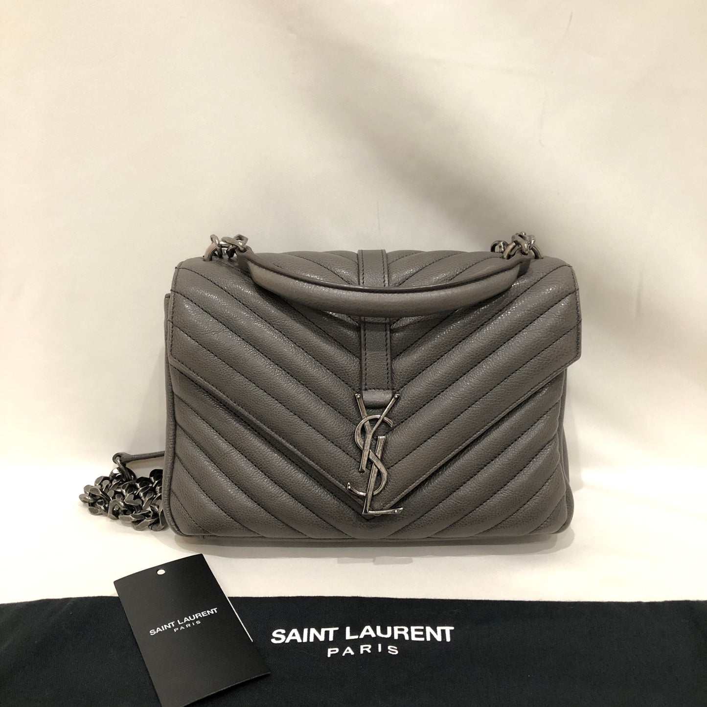 Saint Laurent Grey Leather Medium College 2-ways Bag Sku# 81721