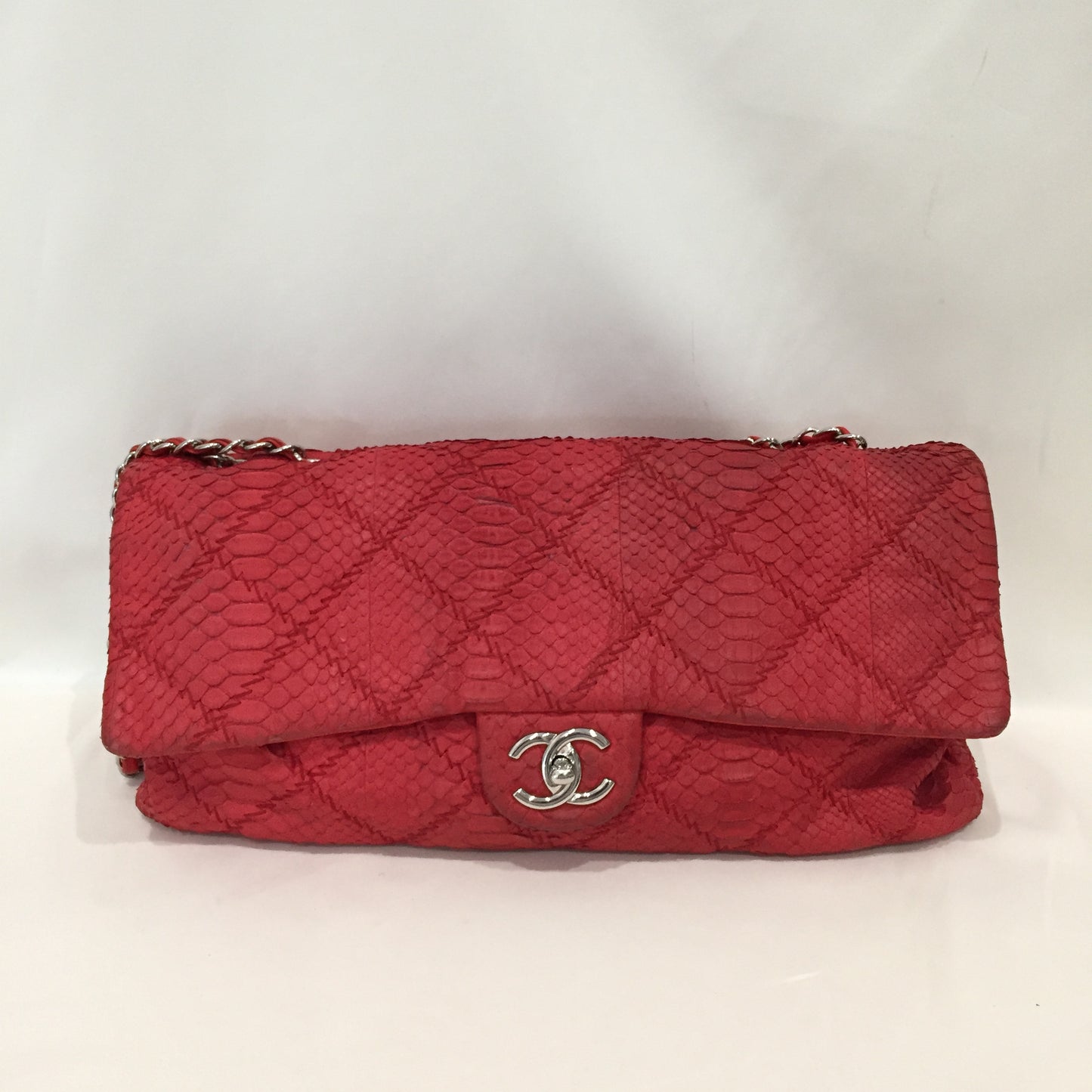 Chanel Red Python Leather Quilted Chain Shoulder Bag Sku# 80999