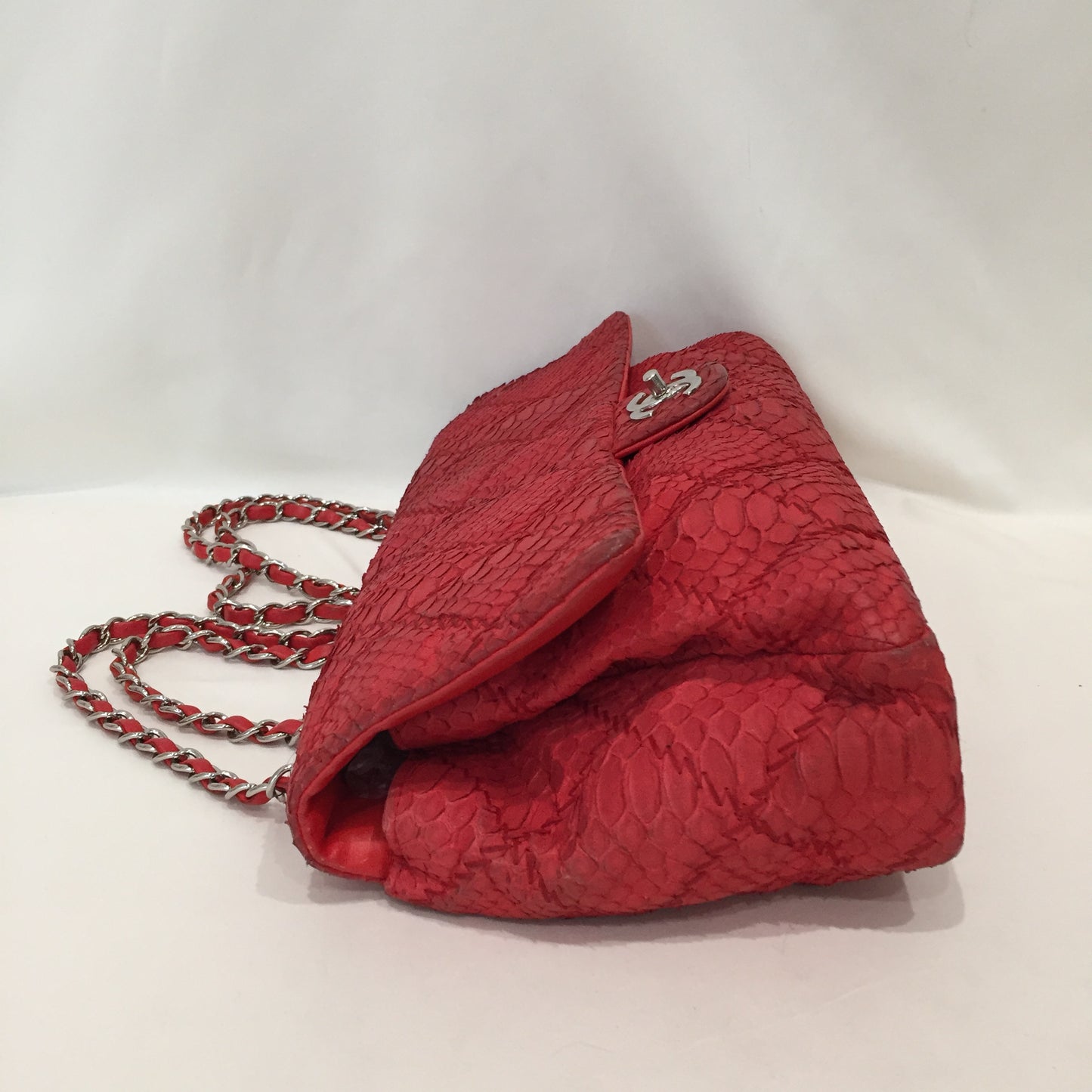 Chanel Red Python Leather Quilted Chain Shoulder Bag Sku# 80999