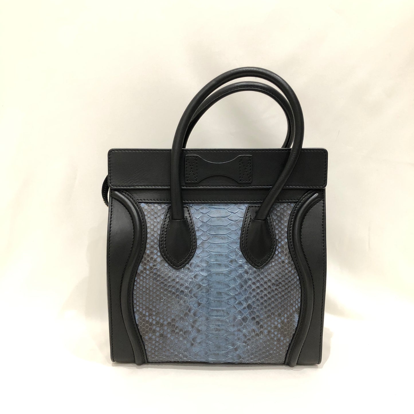 Celine Blue Black Python Leather and Suede Nano Luggage Tote Sku# 82771