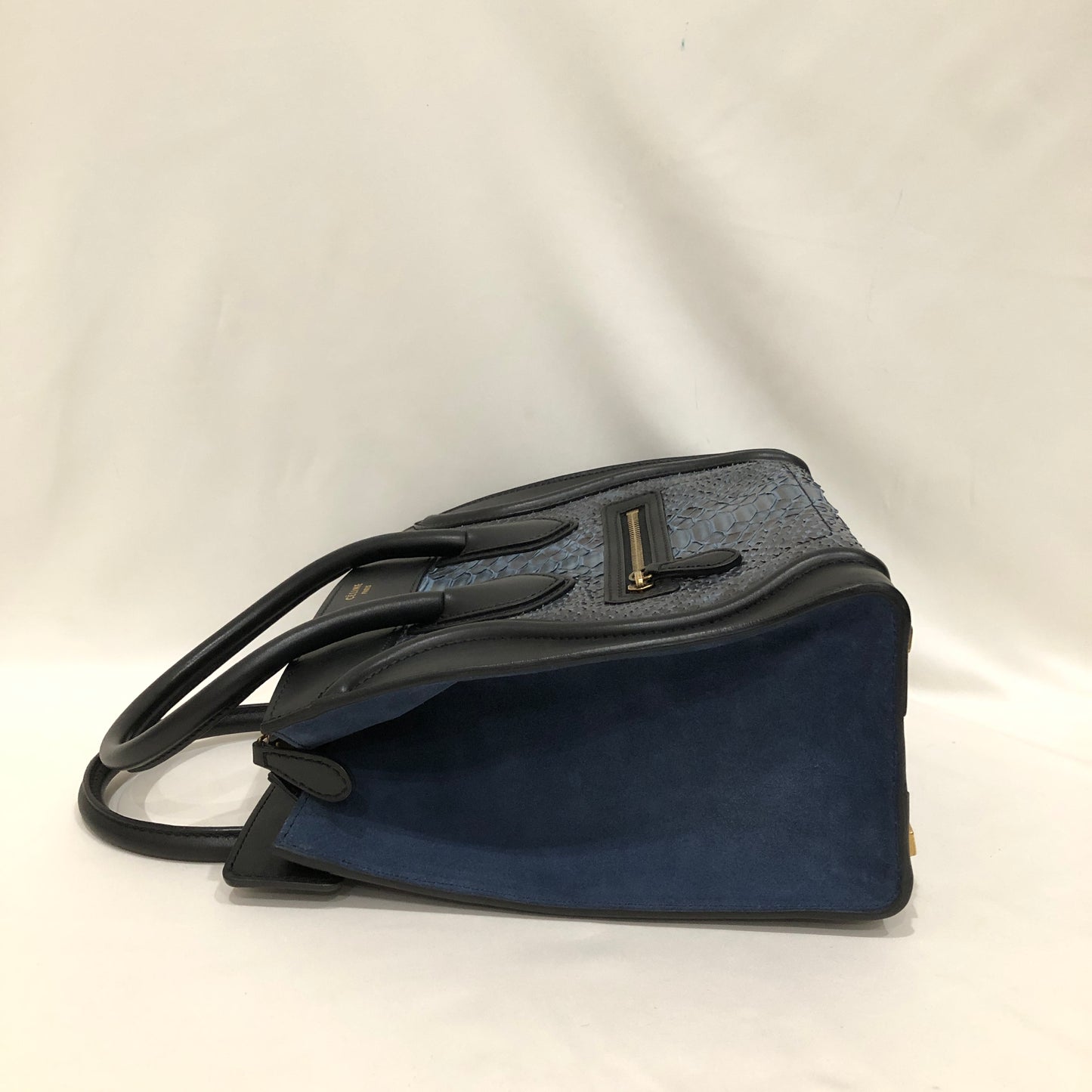 Celine Blue Black Python Leather and Suede Nano Luggage Tote Sku# 82771