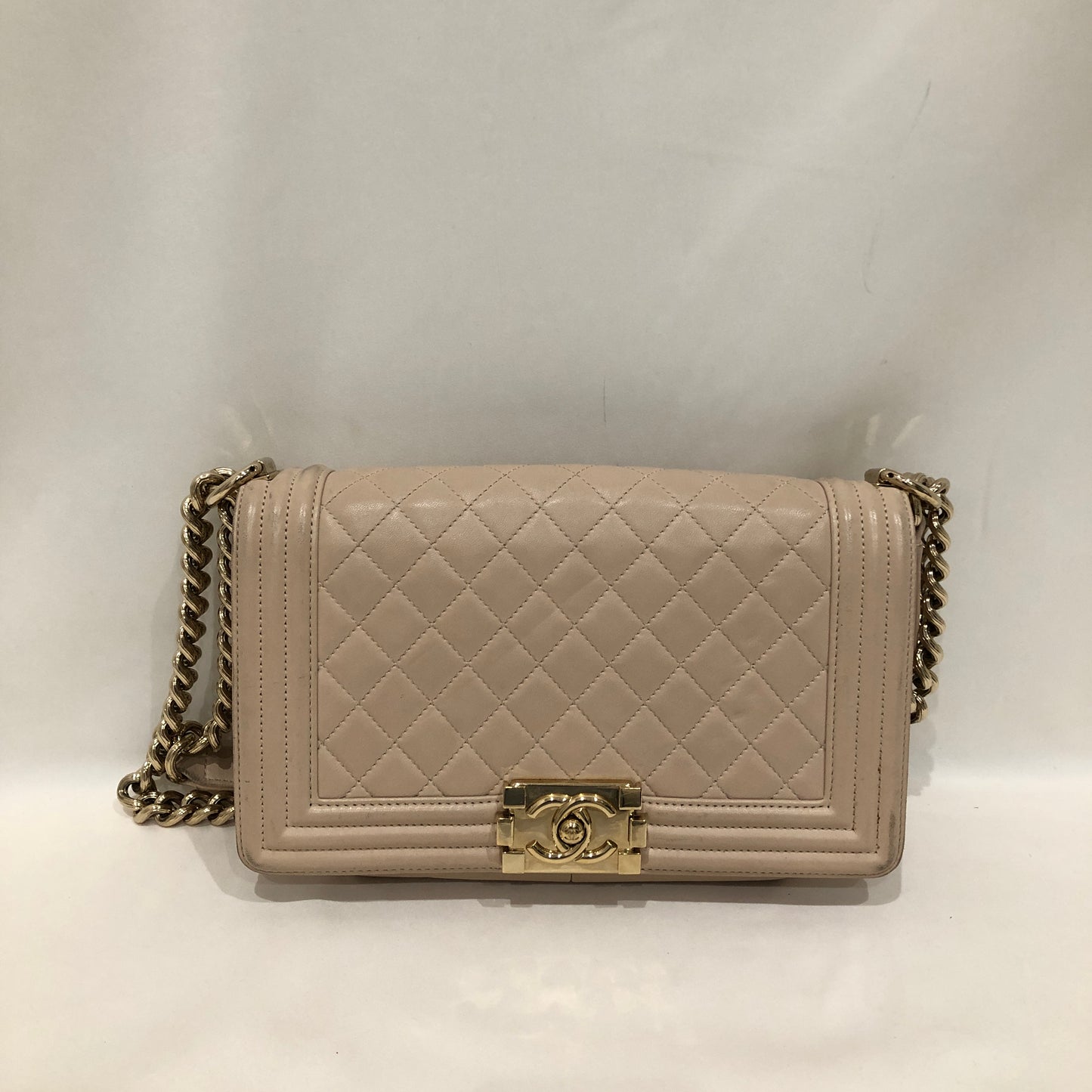 Chanel Beige Lambskin Old Medium Boy Shoulder Bag Sku# 82792