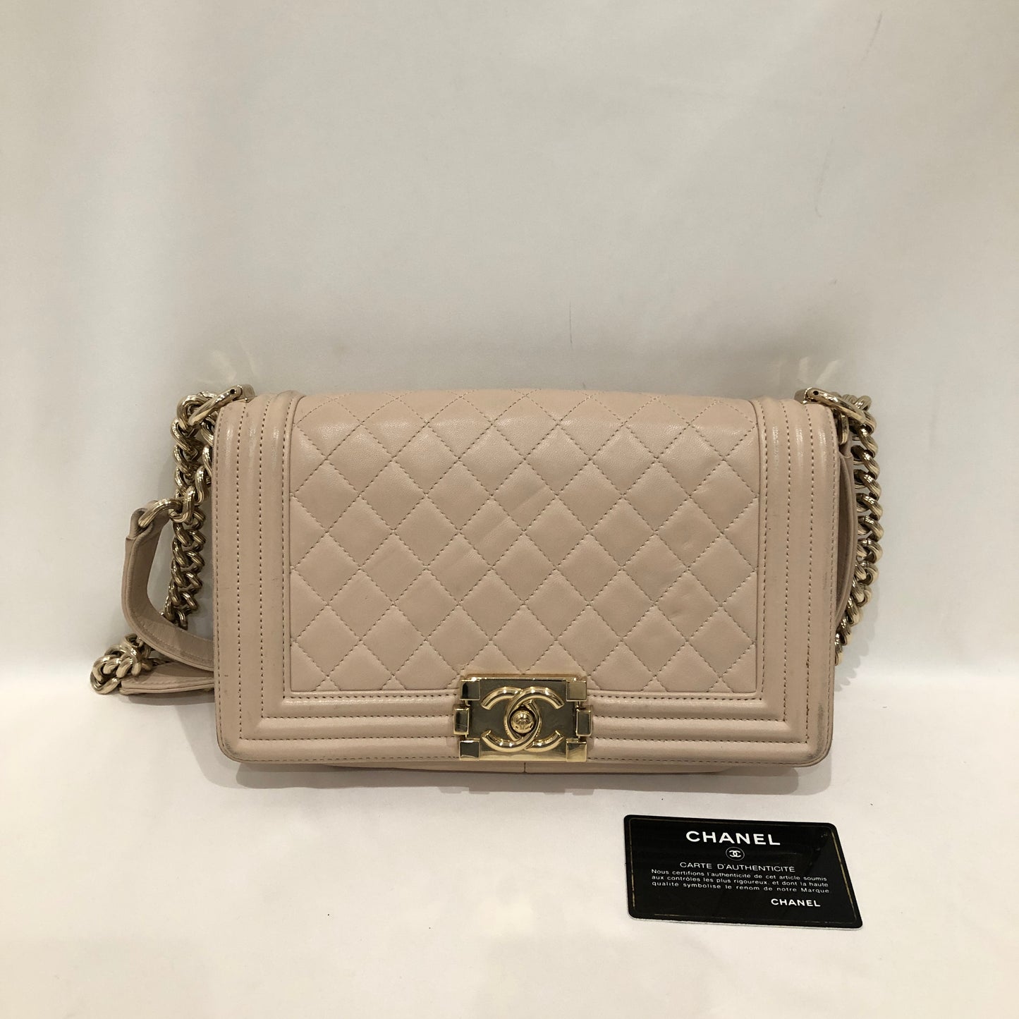 Chanel Beige Lambskin Old Medium Boy Shoulder Bag Sku# 82792