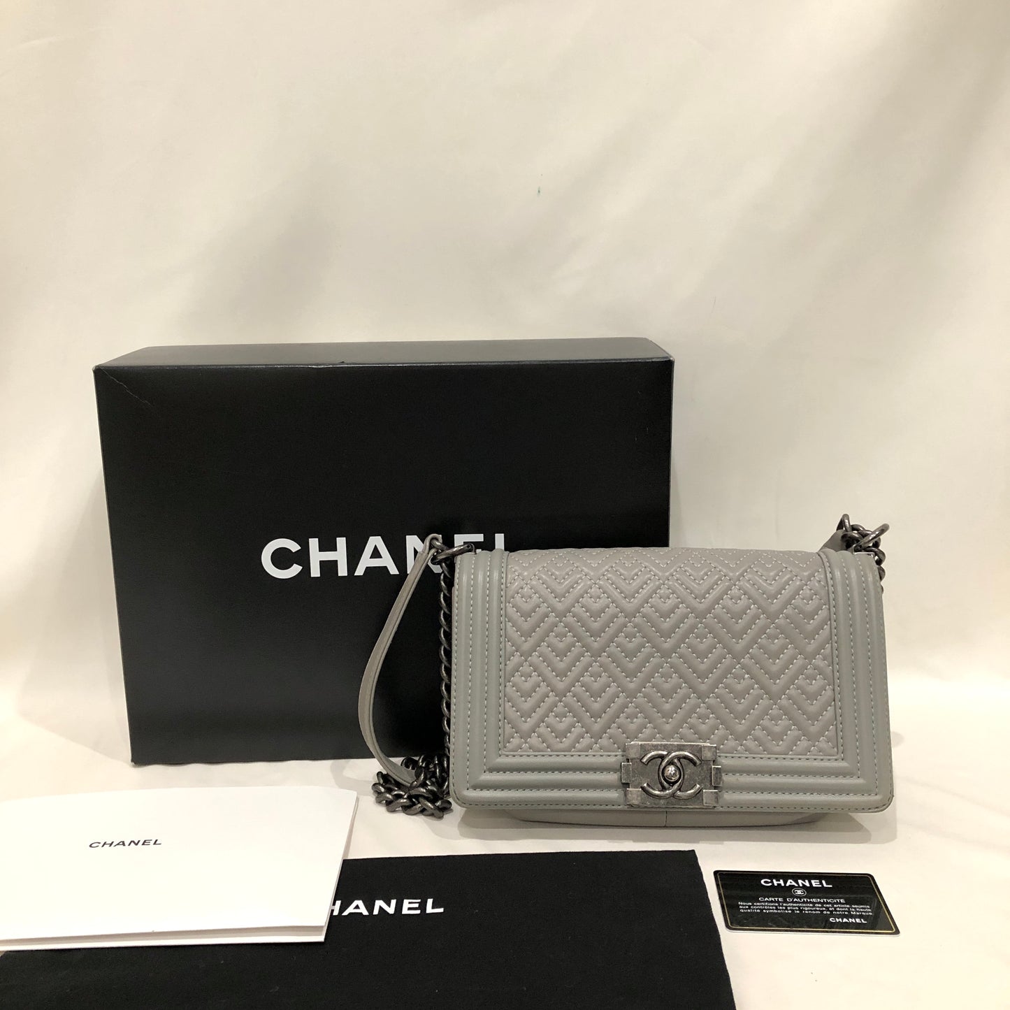 Chanel Grey Medium Boy Flap Shoulder Bag Sku# 82800