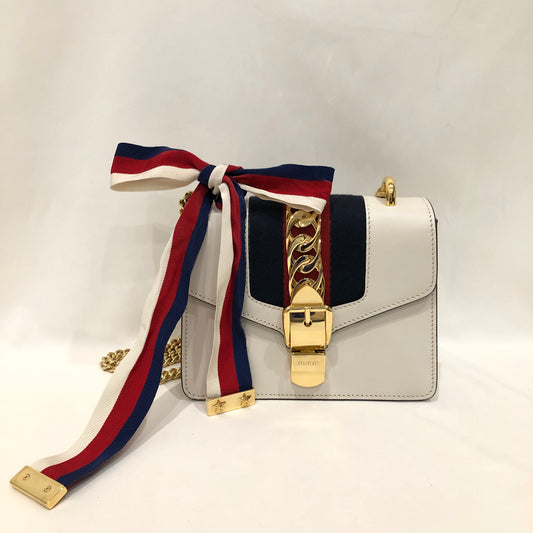 Gucci White Leather Small Sylvie Shoulder Bag Sku# 82794