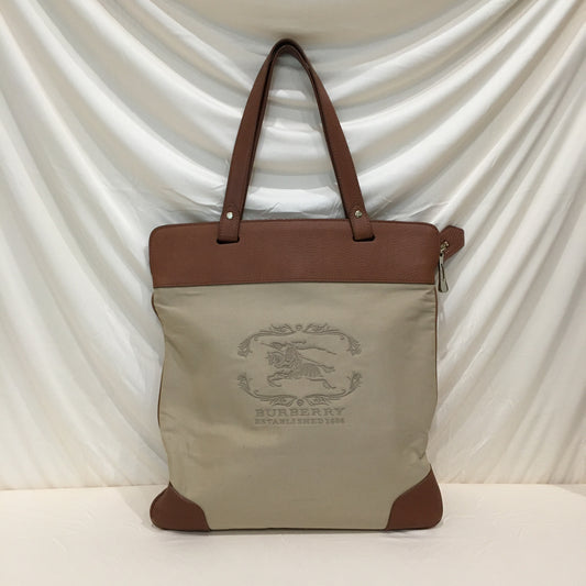 Burberry Brown Beige Horse Embroidered Canvas Tote Sku# 71462