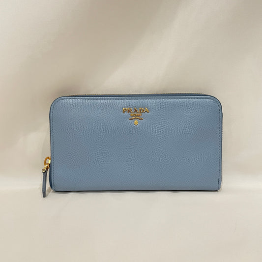 Prada Light Blue Leather Zip Around Long Wallet Sku# 79913