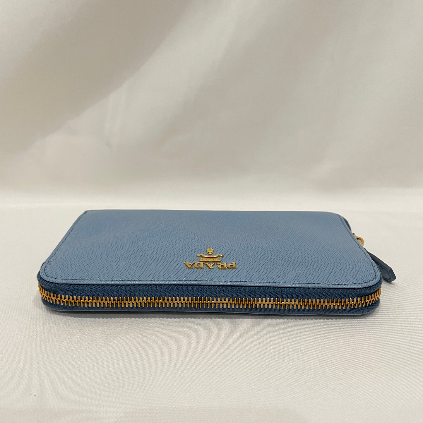 Prada Light Blue Leather Zip Around Long Wallet Sku# 79913