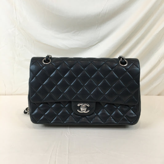 Chanel Black Lambskin Medium Classic Double Flap Shoulder Bag Sku# 69567L