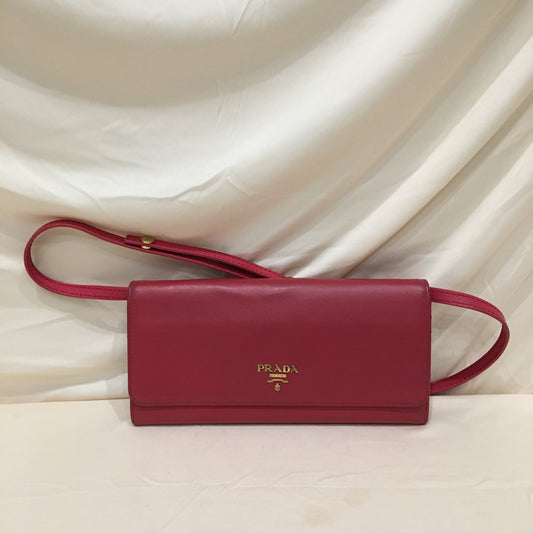 Prada Pink Leather Wallet On Chain Crossbody Bag Sku# 71548