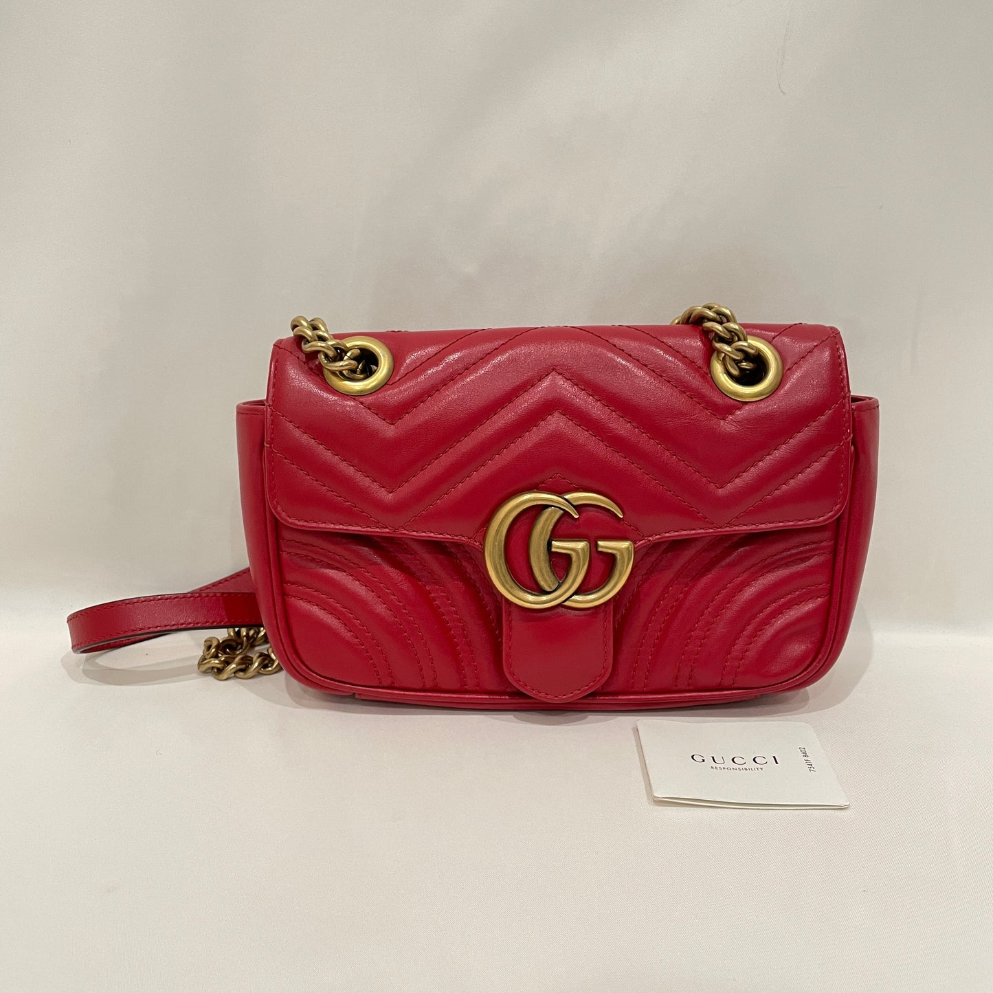 Gucci Red Leather Mini Marmont Shoulder Bag Sku# 80275